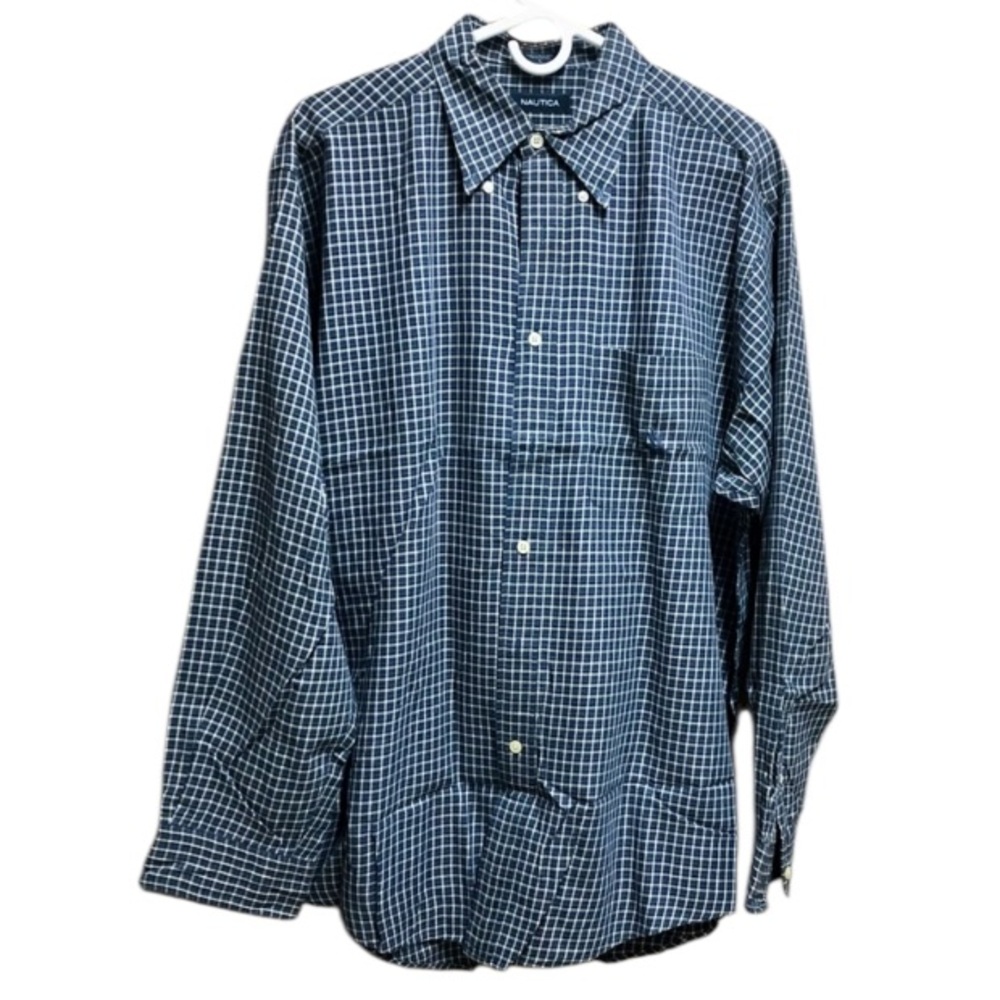 Nautica Blue Plaid Button Down Shirt Men’s 
Large Classic Fit Long Sleeve Cotton
